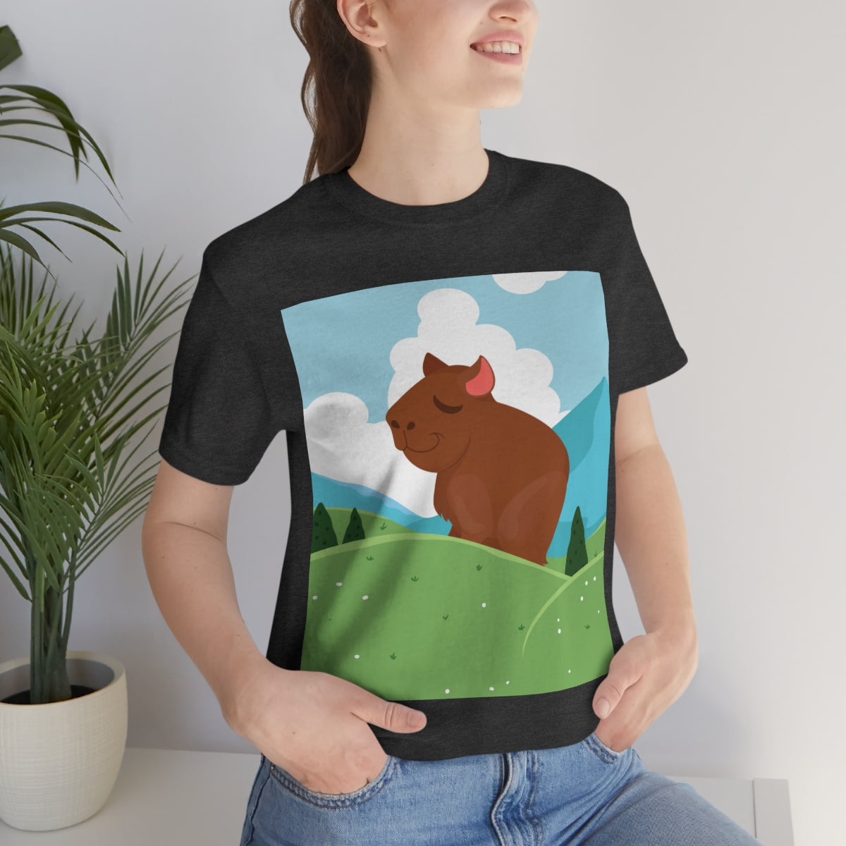 Mountain Wild Capybara Cute Funny Anime Art Cartoon Unisex Jersey Short Sleeve T-Shirt Ichaku [Perfect Gifts Selection]