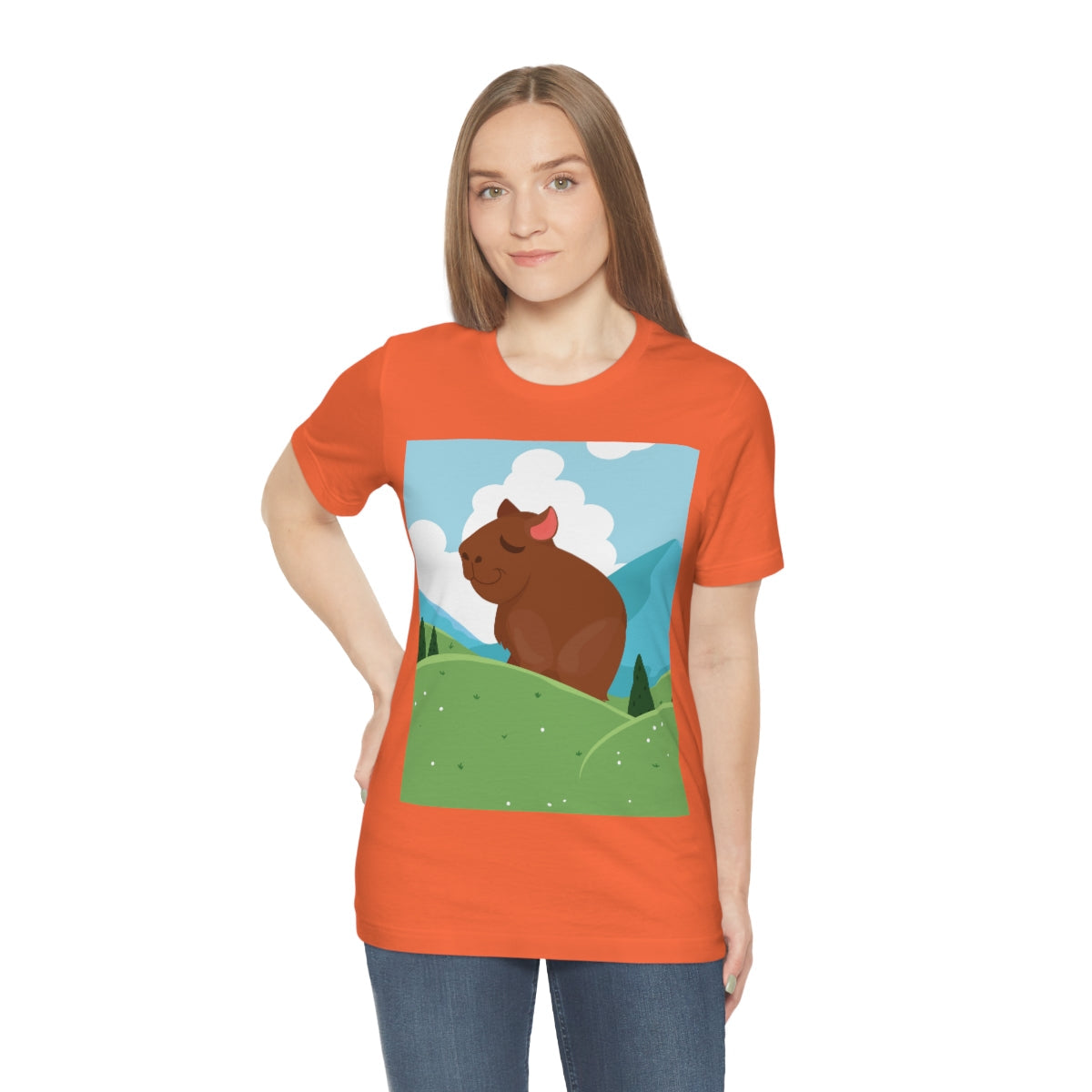 Mountain Wild Capybara Cute Funny Anime Art Cartoon Unisex Jersey Short Sleeve T-Shirt Ichaku [Perfect Gifts Selection]