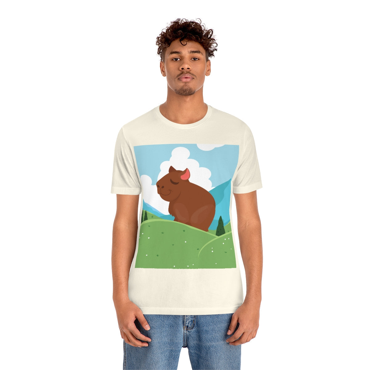 Mountain Wild Capybara Cute Funny Anime Art Cartoon Unisex Jersey Short Sleeve T-Shirt Ichaku [Perfect Gifts Selection]