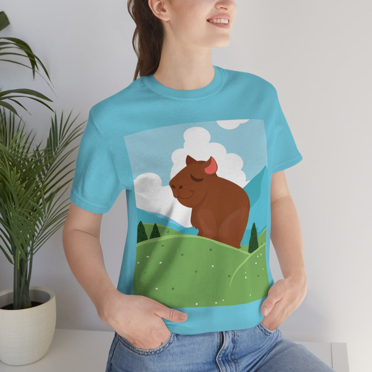 Mountain Wild Capybara Cute Funny Anime Art Cartoon Unisex Jersey Short Sleeve T-Shirt Ichaku [Perfect Gifts Selection]