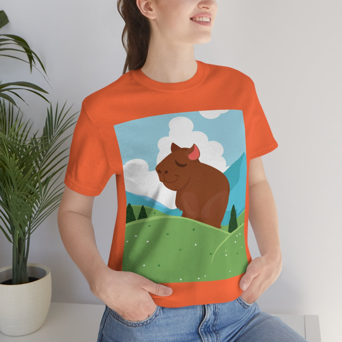 Mountain Wild Capybara Cute Funny Anime Art Cartoon Unisex Jersey Short Sleeve T-Shirt Ichaku [Perfect Gifts Selection]