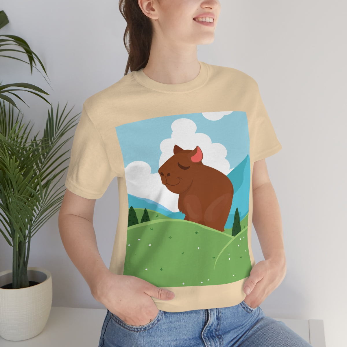 Mountain Wild Capybara Cute Funny Anime Art Cartoon Unisex Jersey Short Sleeve T-Shirt Ichaku [Perfect Gifts Selection]