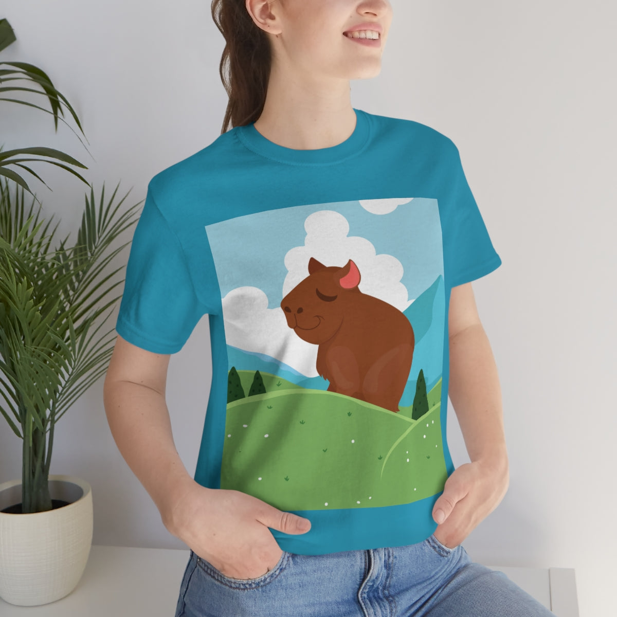 Mountain Wild Capybara Cute Funny Anime Art Cartoon Unisex Jersey Short Sleeve T-Shirt Ichaku [Perfect Gifts Selection]