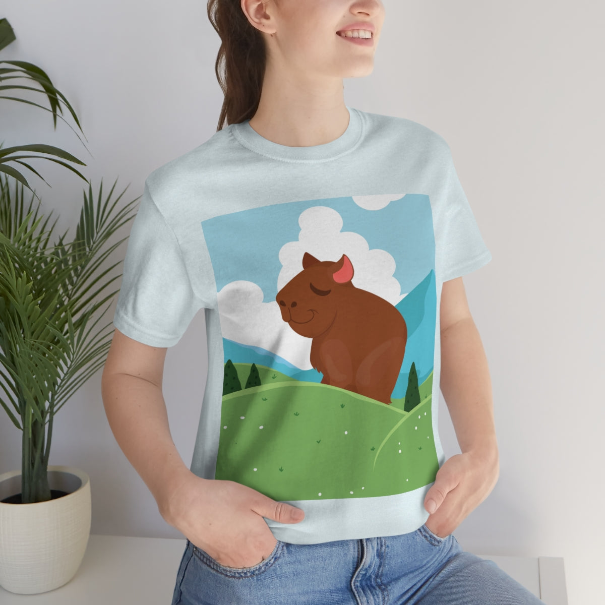 Mountain Wild Capybara Cute Funny Anime Art Cartoon Unisex Jersey Short Sleeve T-Shirt Ichaku [Perfect Gifts Selection]