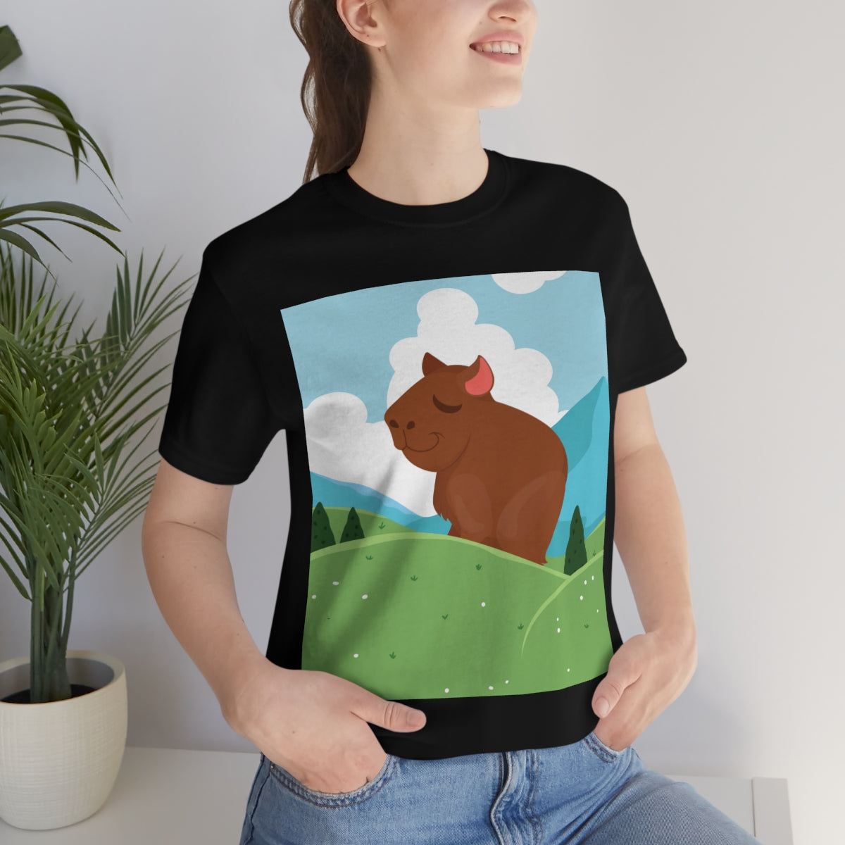 Mountain Wild Capybara Cute Funny Anime Art Cartoon Unisex Jersey Short Sleeve T-Shirt Ichaku [Perfect Gifts Selection]