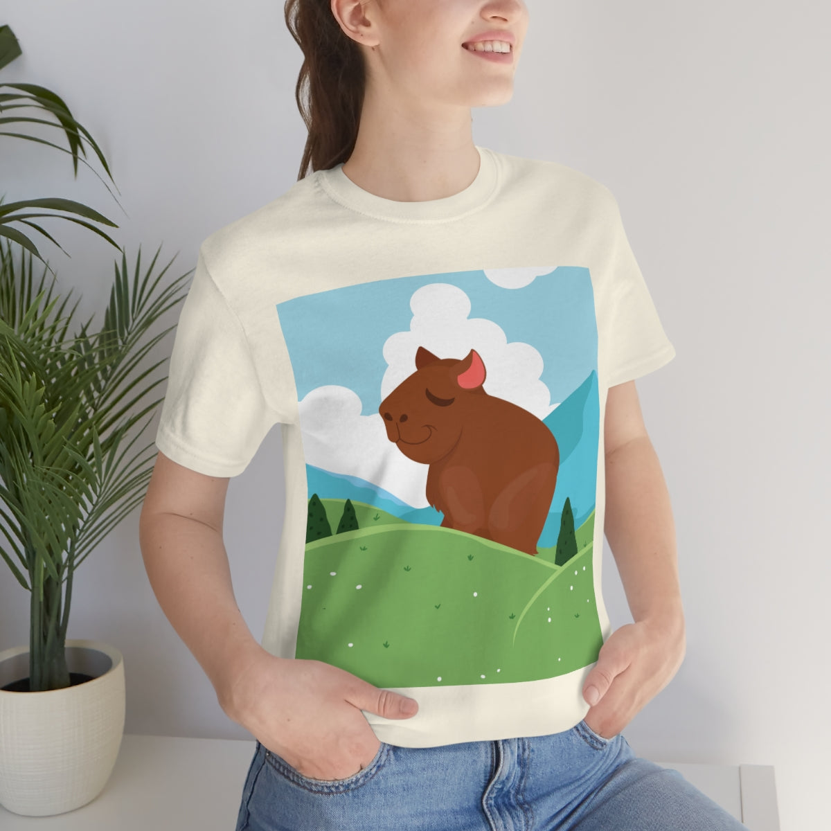 Mountain Wild Capybara Cute Funny Anime Art Cartoon Unisex Jersey Short Sleeve T-Shirt Ichaku [Perfect Gifts Selection]