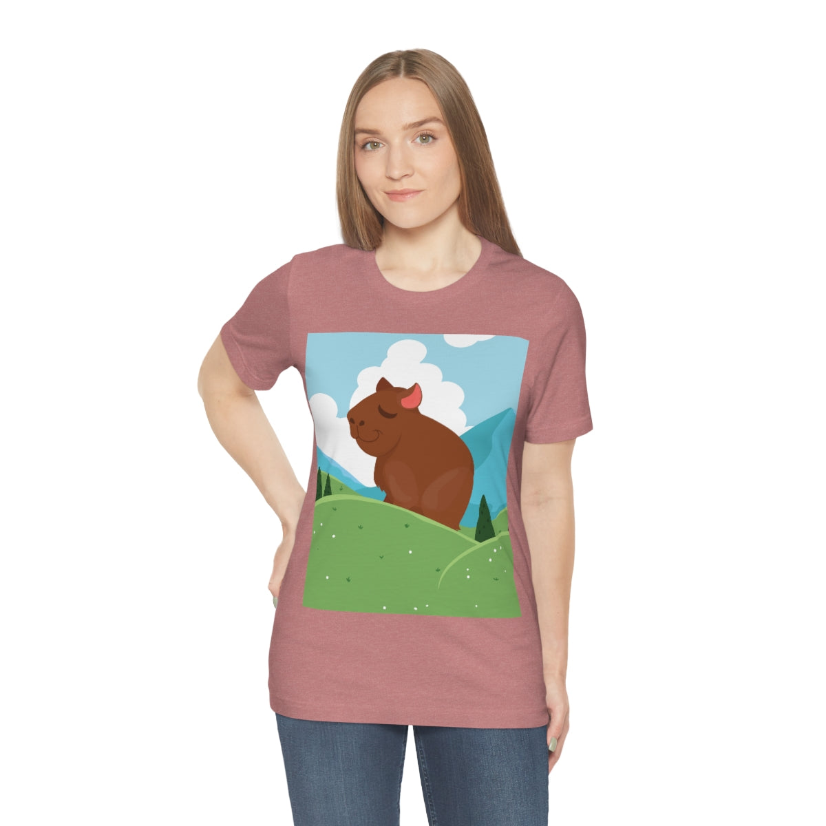 Mountain Wild Capybara Cute Funny Anime Art Cartoon Unisex Jersey Short Sleeve T-Shirt Ichaku [Perfect Gifts Selection]