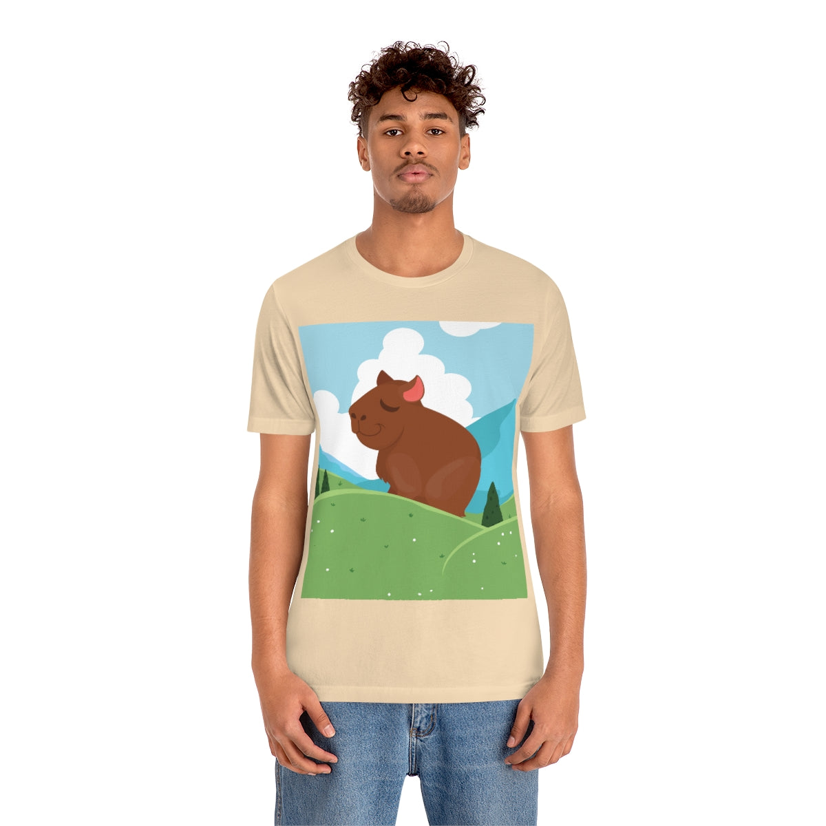 Mountain Wild Capybara Cute Funny Anime Art Cartoon Unisex Jersey Short Sleeve T-Shirt Ichaku [Perfect Gifts Selection]