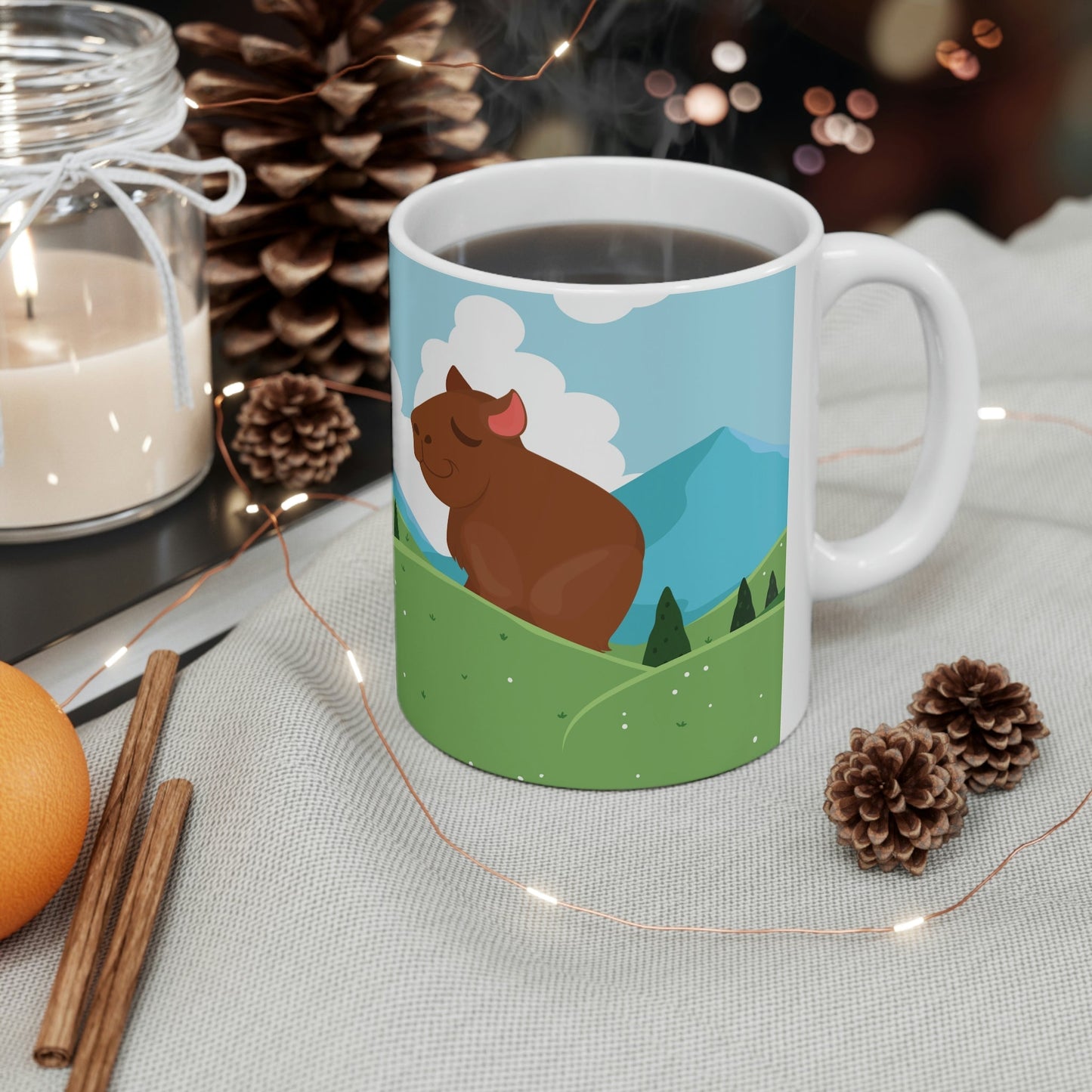 Mountain Wild Capybara Cute Funny Anime Art Ceramic Mug 11oz Ichaku [Perfect Gifts Selection]