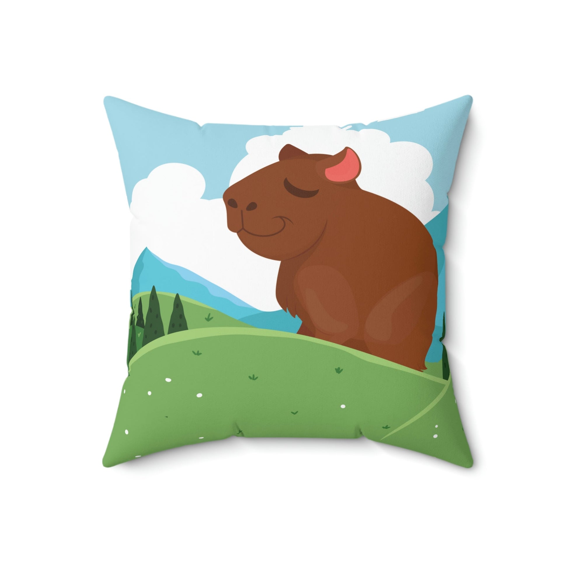 Mountain Wild Capybara Cute Funny Anime Art Spun Polyester Square Pillow Ichaku [Perfect Gifts Selection]