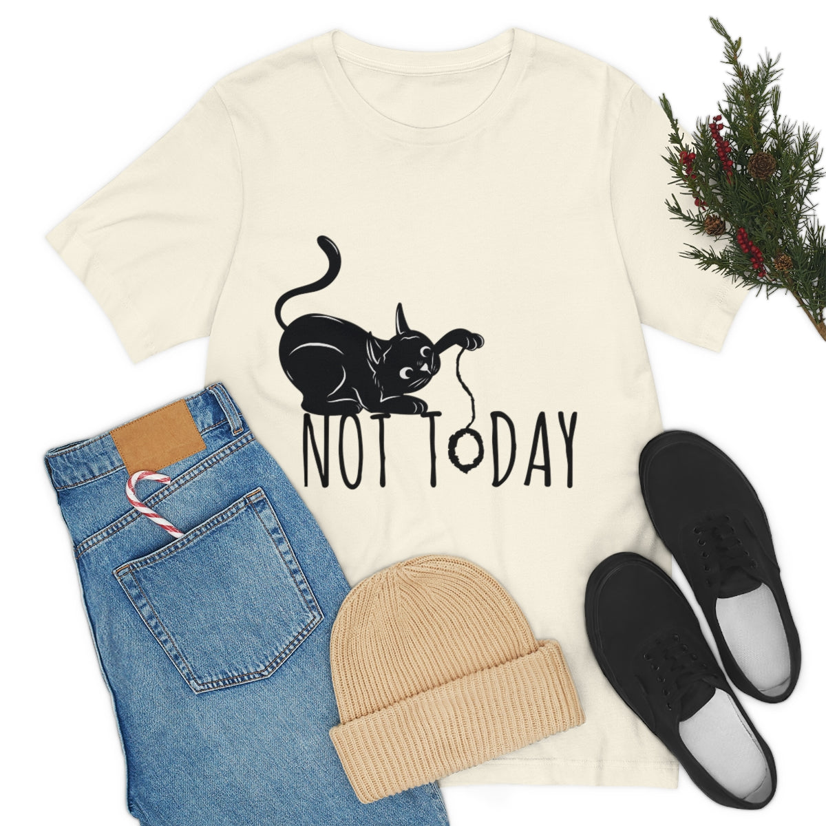 My Black Cat Said: Not Today Monochrome Slogan Unisex Jersey Short Sleeve T-Shirt Ichaku [Perfect Gifts Selection]