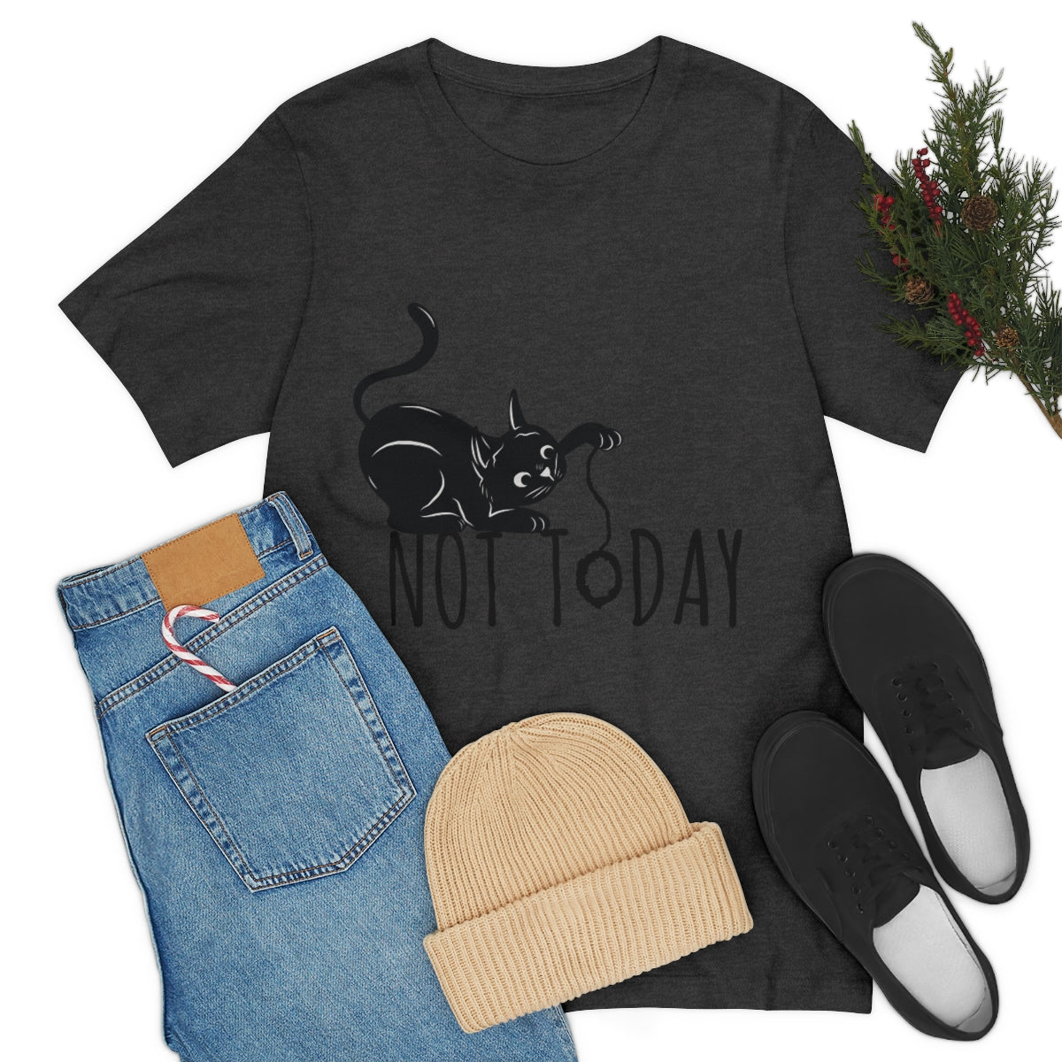 My Black Cat Said: Not Today Monochrome Slogan Unisex Jersey Short Sleeve T-Shirt Ichaku [Perfect Gifts Selection]