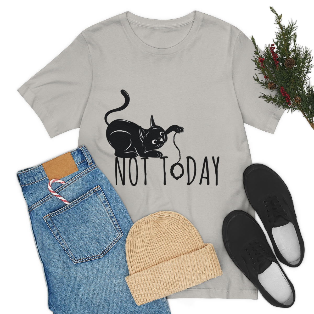 My Black Cat Said: Not Today Monochrome Slogan Unisex Jersey Short Sleeve T-Shirt Ichaku [Perfect Gifts Selection]