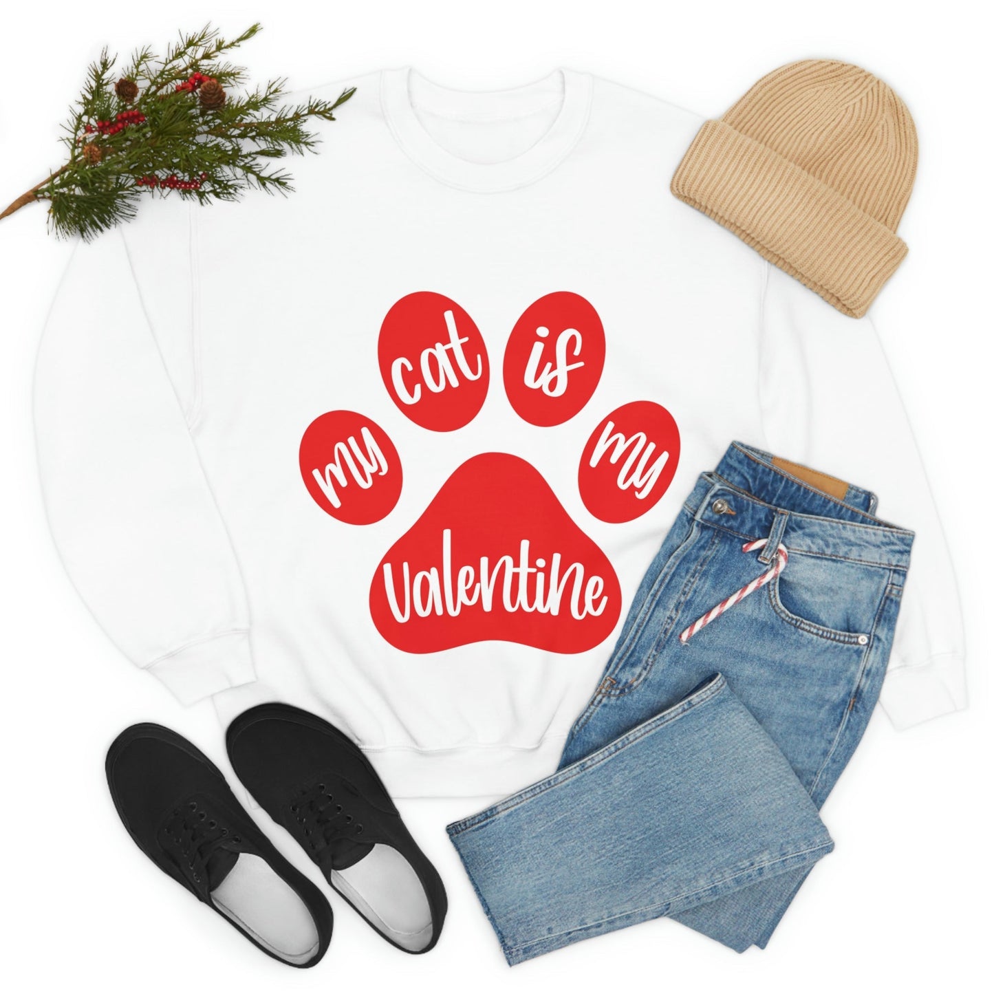 My Cat is My Valentine Cats Valentines Day Unisex Heavy Blend™ Crewneck Sweatshirt Ichaku [Perfect Gifts Selection]