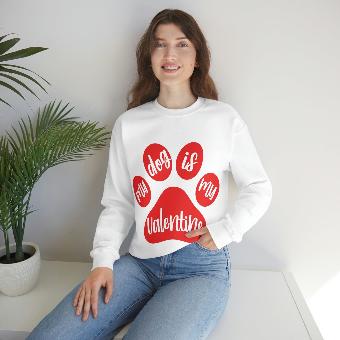 My Dog is My Valentine Dogs Lovers Quotes Unisex Heavy Blend™ Crewneck Sweatshirt Ichaku [Perfect Gifts Selection]