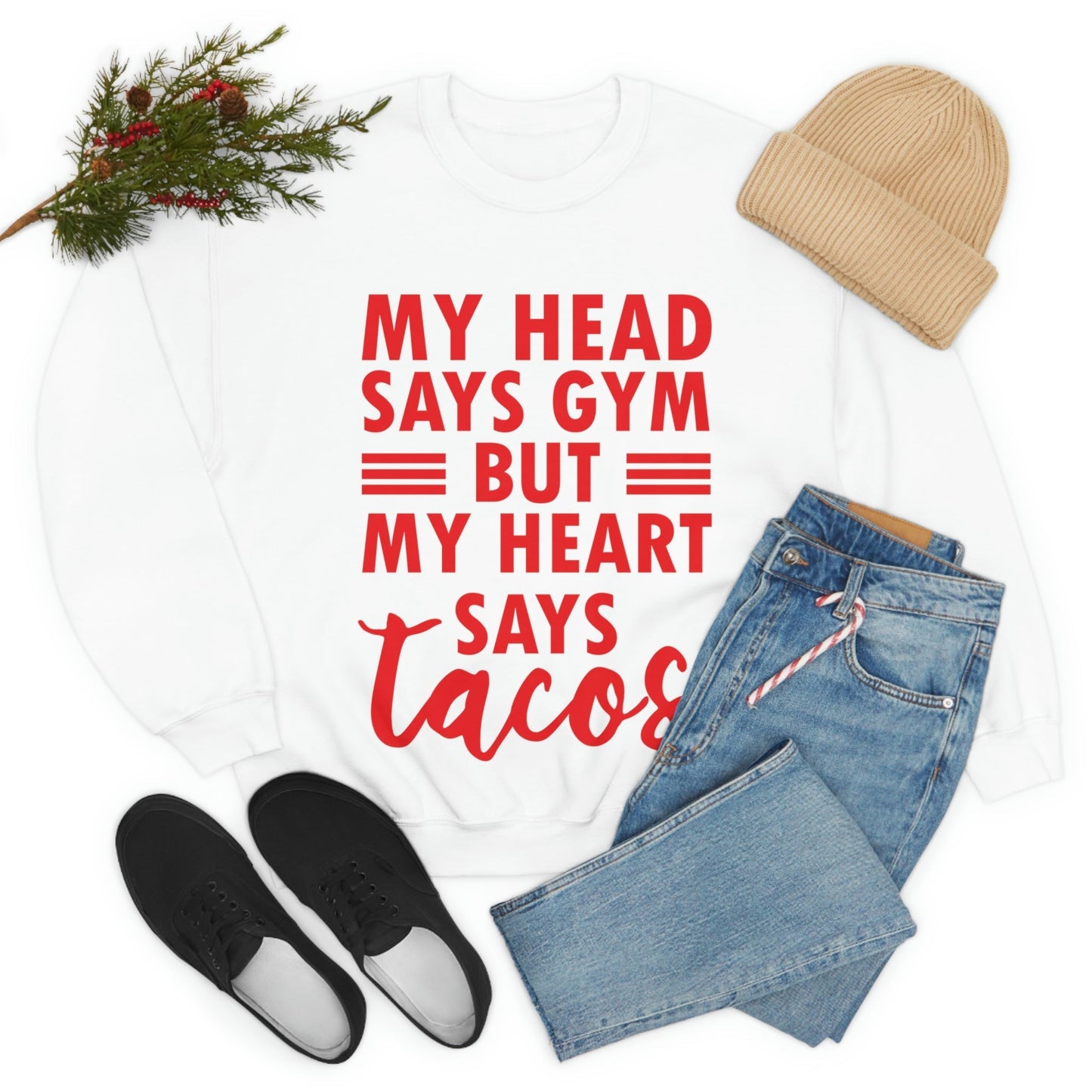 My Head Says Gym But My Heart Says Tacos Food Quotes Unisex Heavy Blend™ Crewneck Sweatshirt Ichaku [Perfect Gifts Selection]