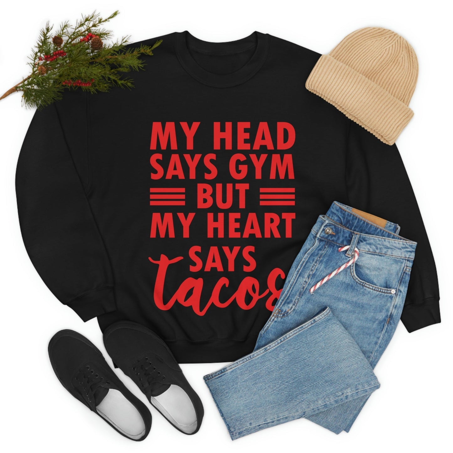 My Head Says Gym But My Heart Says Tacos Food Quotes Unisex Heavy Blend™ Crewneck Sweatshirt Ichaku [Perfect Gifts Selection]