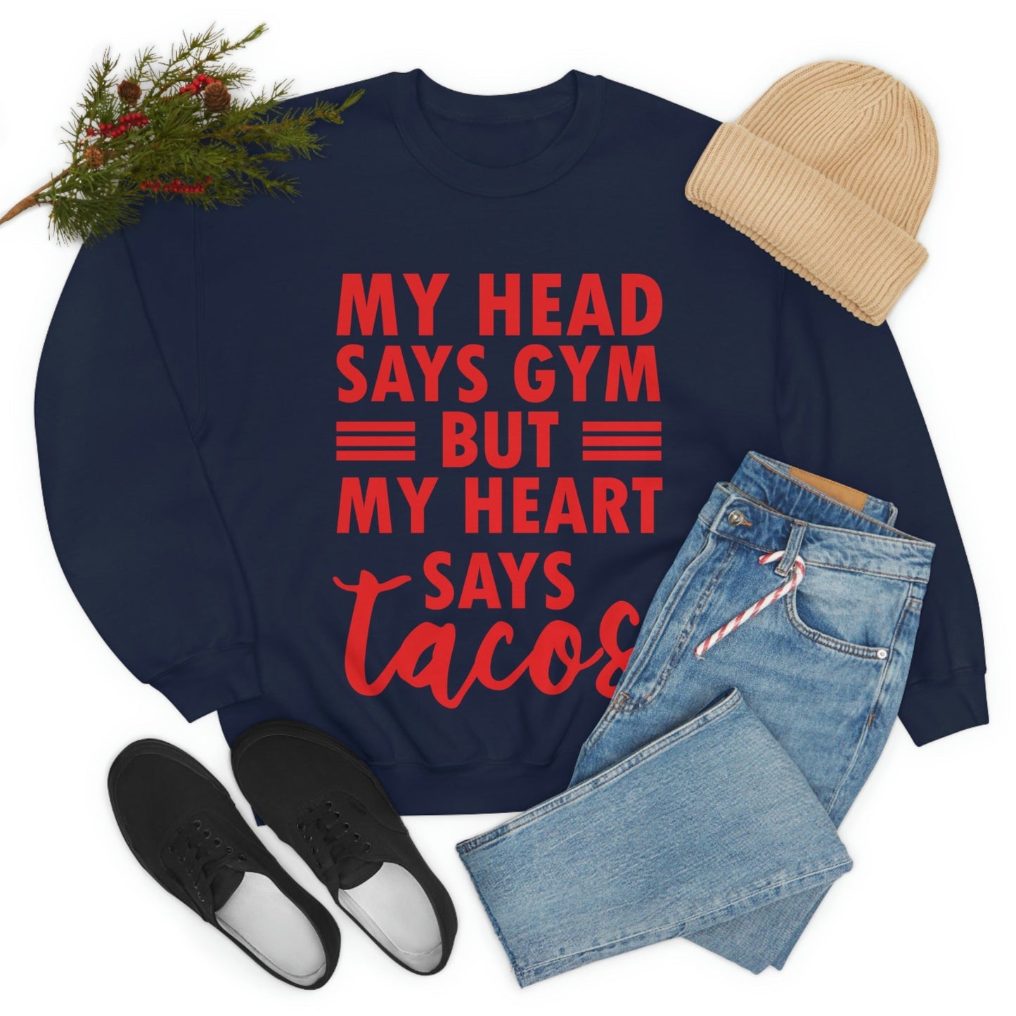 My Head Says Gym But My Heart Says Tacos Food Quotes Unisex Heavy Blend™ Crewneck Sweatshirt Ichaku [Perfect Gifts Selection]