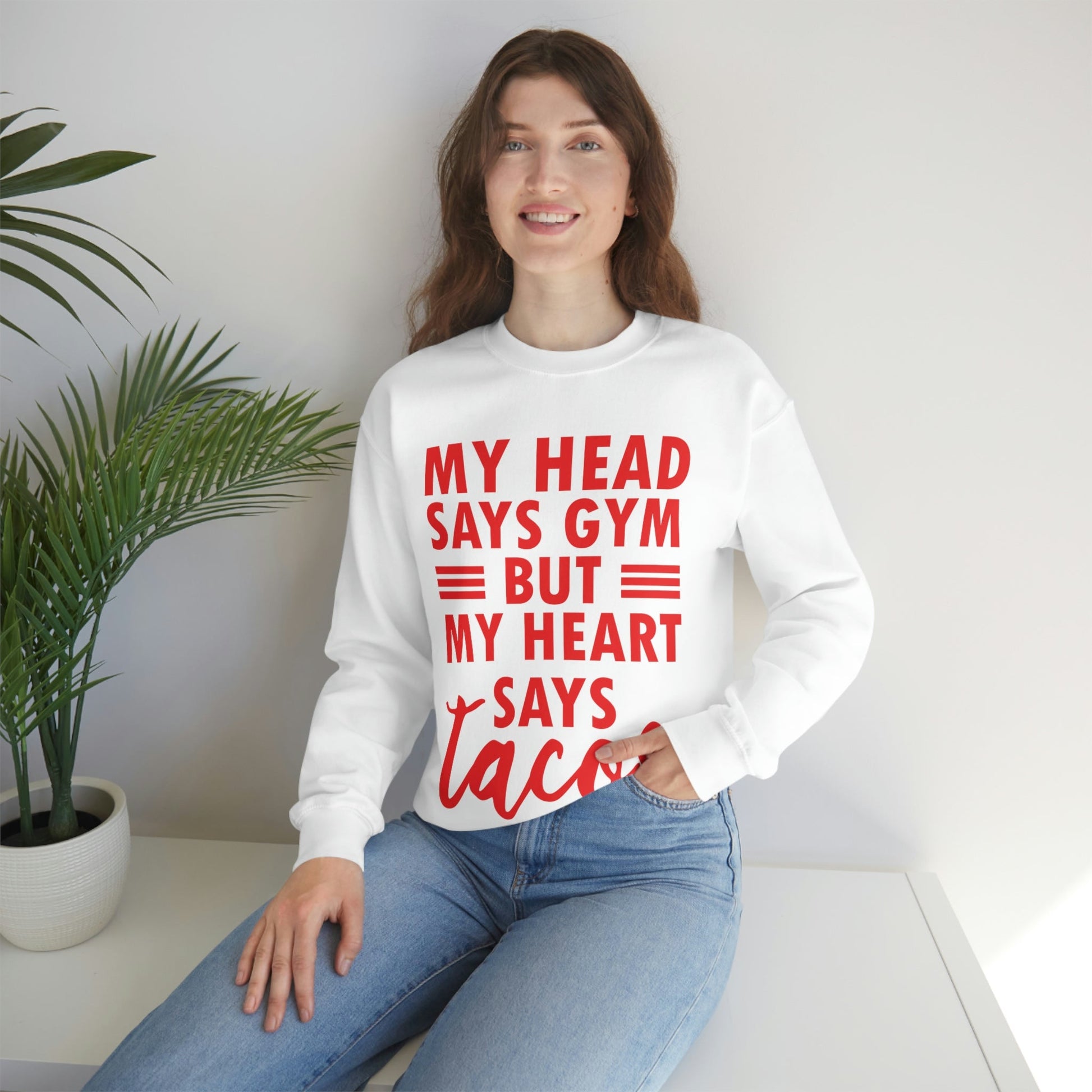 My Head Says Gym But My Heart Says Tacos Food Quotes Unisex Heavy Blend™ Crewneck Sweatshirt Ichaku [Perfect Gifts Selection]