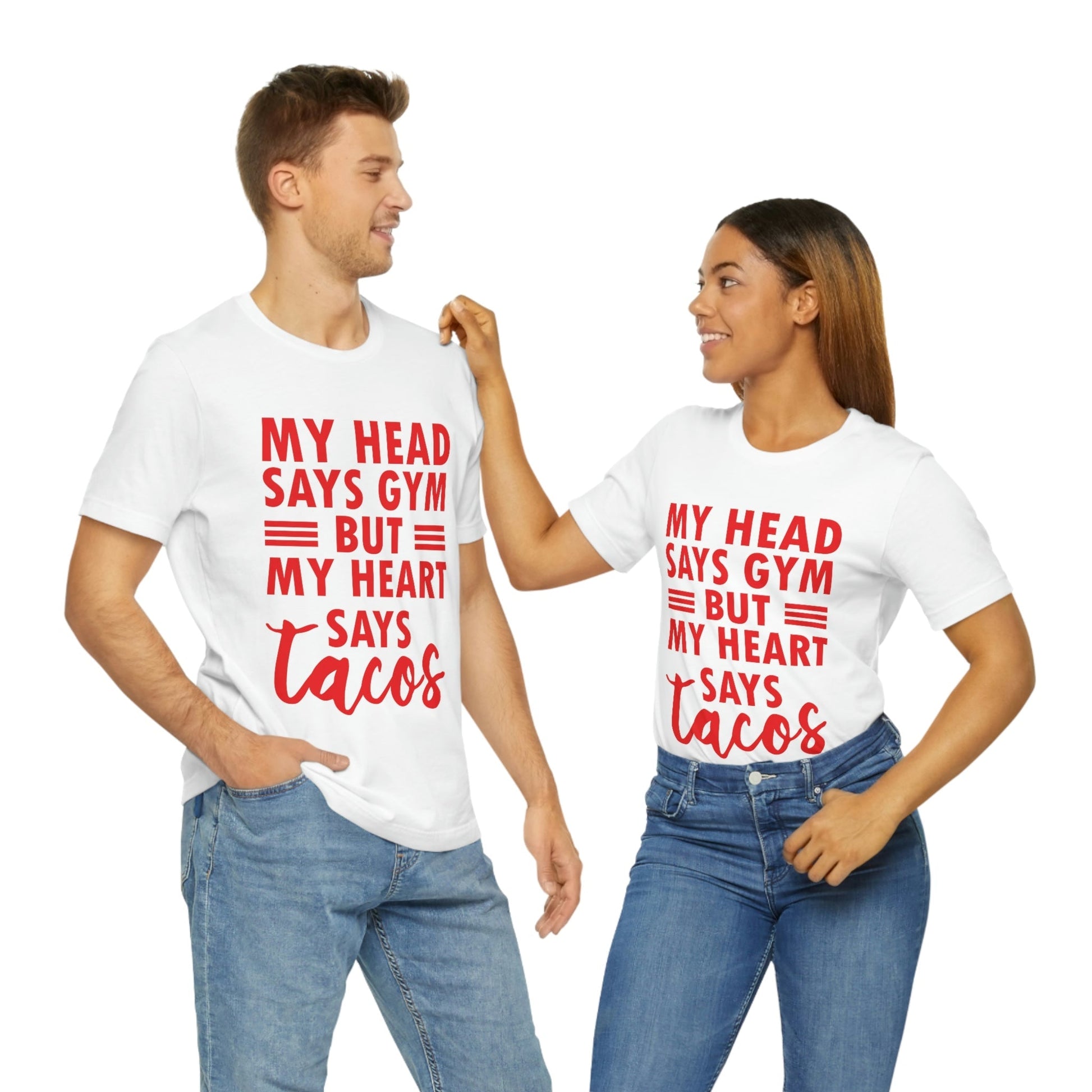 My Head Says Gym But My Heart Says Tacos Food Quotes Unisex Jersey Short Sleeve T-Shirt Ichaku [Perfect Gifts Selection]