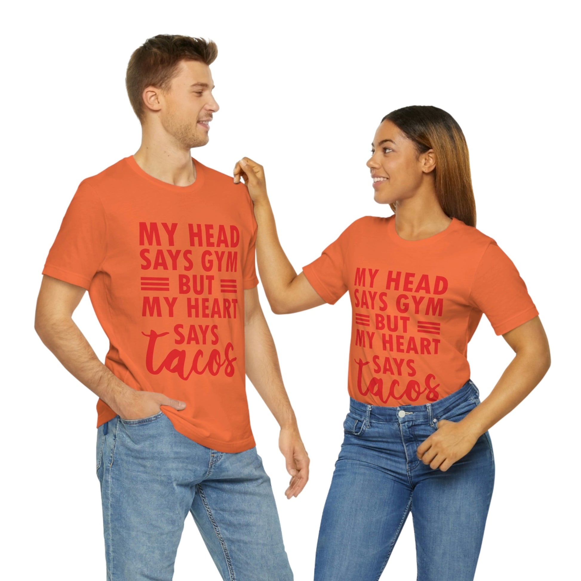 My Head Says Gym But My Heart Says Tacos Food Quotes Unisex Jersey Short Sleeve T-Shirt Ichaku [Perfect Gifts Selection]