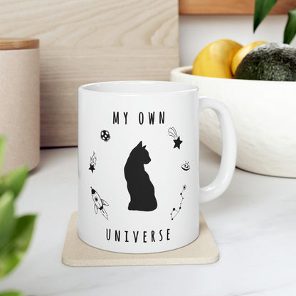 My Own Cat Universe Monochrome Minimalist Art Ceramic Mug 11oz Ichaku [Perfect Gifts Selection]