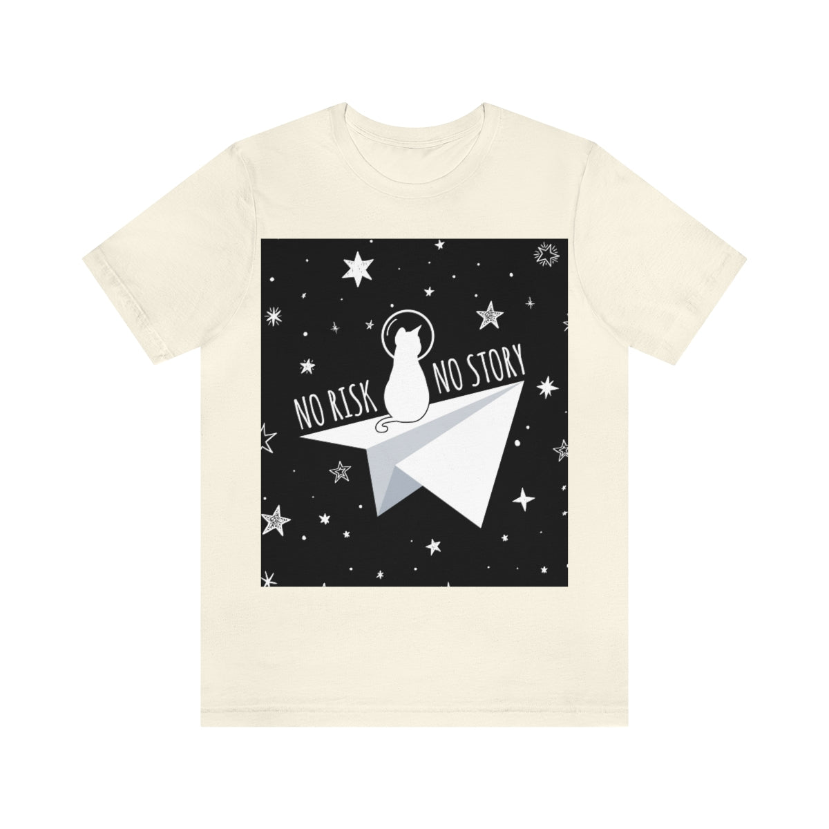 No risk No story Flying Galaxy Space Black Cat Astronaut Asteroid Unisex Jersey Short Sleeve T-Shirt Ichaku [Perfect Gifts Selection]