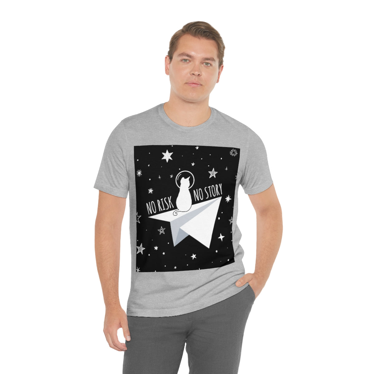 No risk No story Flying Galaxy Space Black Cat Astronaut Asteroid Unisex Jersey Short Sleeve T-Shirt Ichaku [Perfect Gifts Selection]