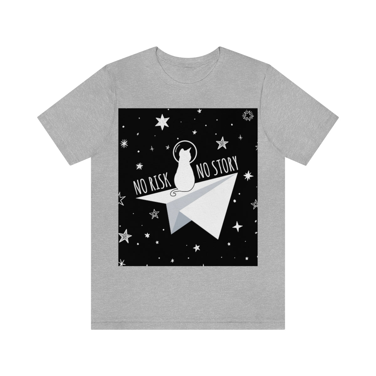 No risk No story Flying Galaxy Space Black Cat Astronaut Asteroid Unisex Jersey Short Sleeve T-Shirt Ichaku [Perfect Gifts Selection]