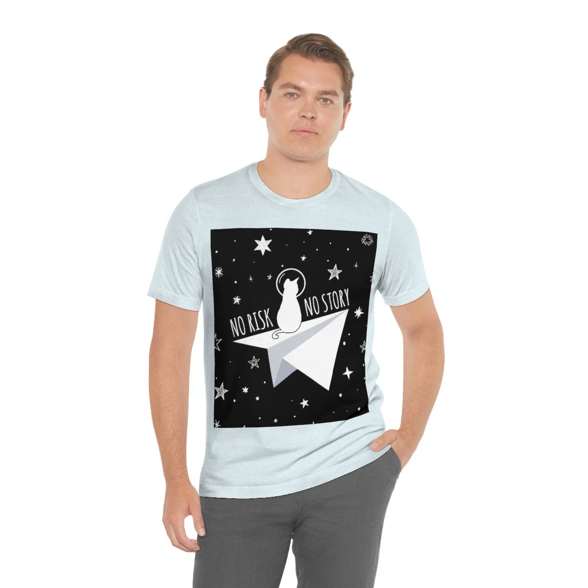 No risk No story Flying Galaxy Space Black Cat Astronaut Asteroid Unisex Jersey Short Sleeve T-Shirt Ichaku [Perfect Gifts Selection]