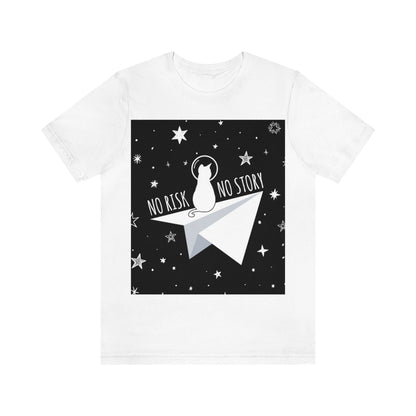 No risk No story Flying Galaxy Space Black Cat Astronaut Asteroid Unisex Jersey Short Sleeve T-Shirt Ichaku [Perfect Gifts Selection]