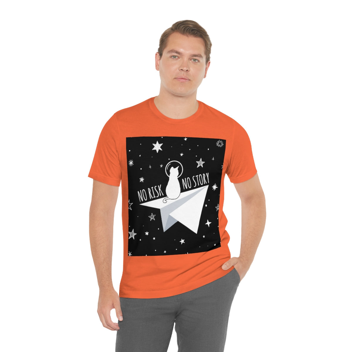 No risk No story Flying Galaxy Space Black Cat Astronaut Asteroid Unisex Jersey Short Sleeve T-Shirt Ichaku [Perfect Gifts Selection]