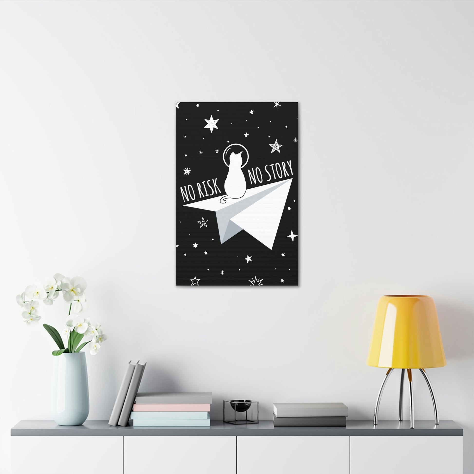 No risk No story Flying Galaxy Space Cat Astronaut Asteroid Aesthetic Classic Art Canvas Gallery Wraps Ichaku [Perfect Gifts Selection]