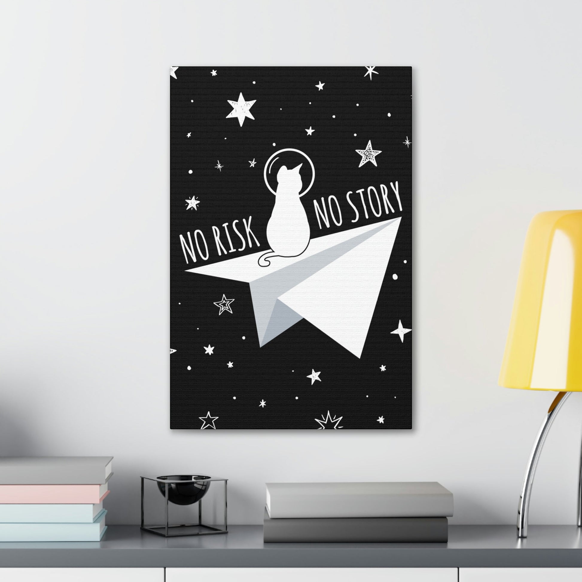 No risk No story Flying Galaxy Space Cat Astronaut Asteroid Aesthetic Classic Art Canvas Gallery Wraps Ichaku [Perfect Gifts Selection]