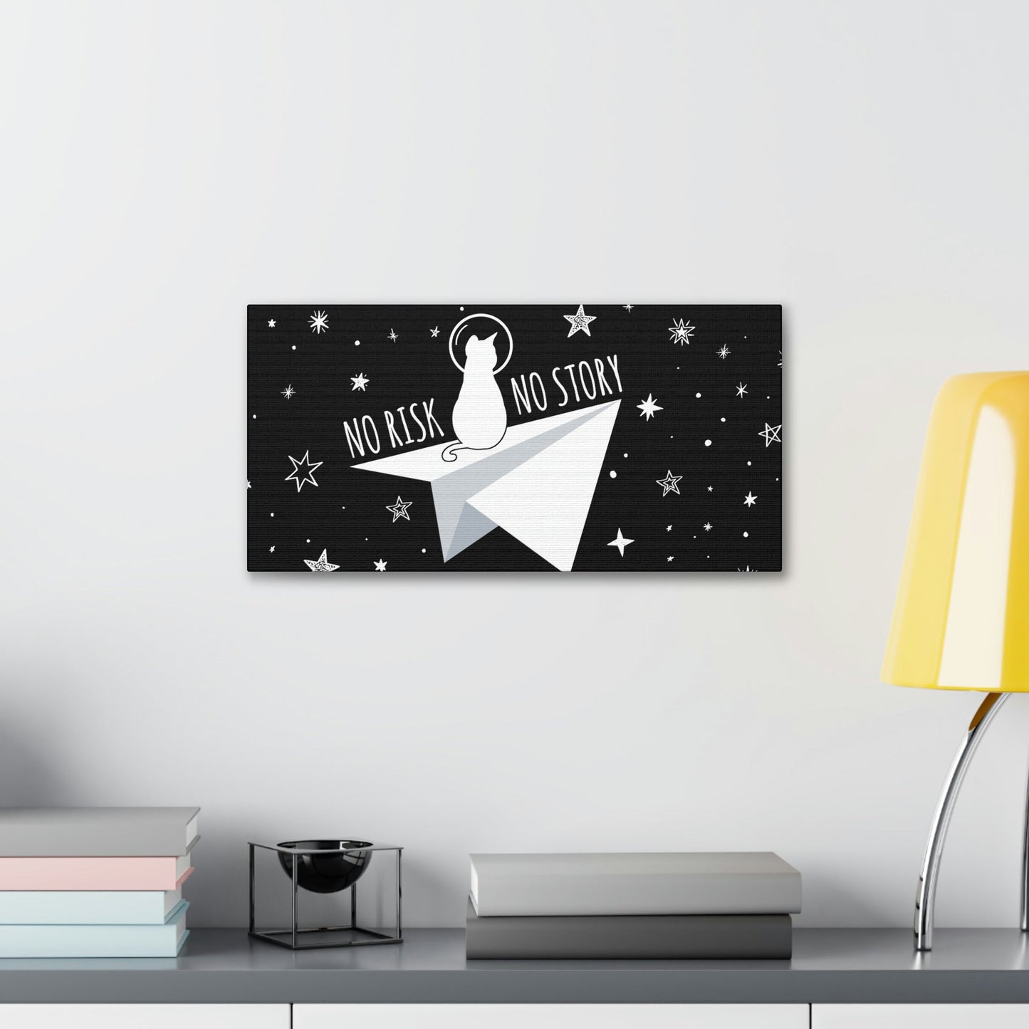 No risk No story Flying Galaxy Space Cat Astronaut Asteroid Aesthetic Classic Art Canvas Gallery Wraps Ichaku [Perfect Gifts Selection]