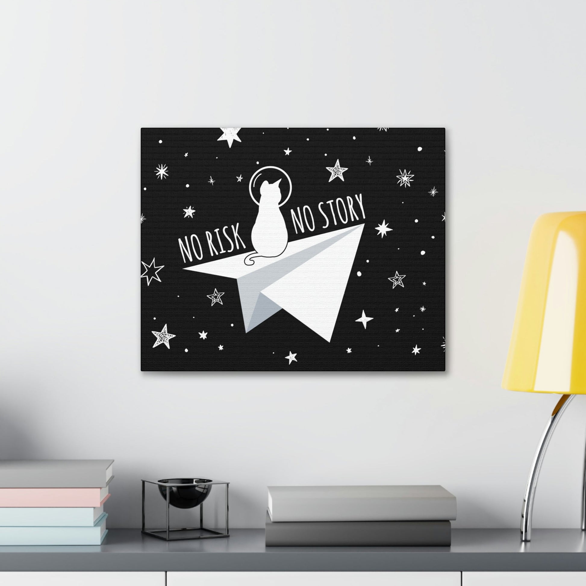 No risk No story Flying Galaxy Space Cat Astronaut Asteroid Aesthetic Classic Art Canvas Gallery Wraps Ichaku [Perfect Gifts Selection]