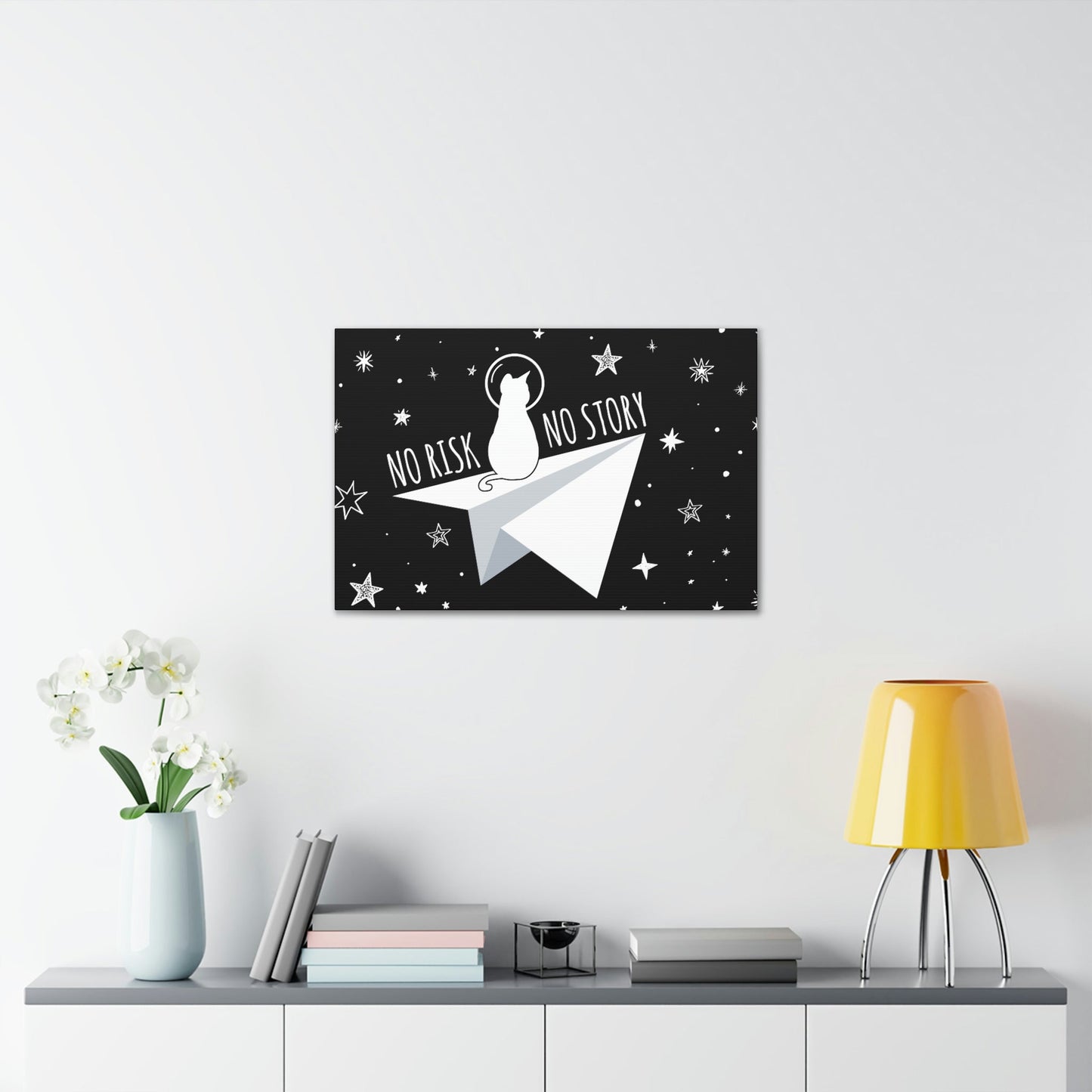 No risk No story Flying Galaxy Space Cat Astronaut Asteroid Aesthetic Classic Art Canvas Gallery Wraps Ichaku [Perfect Gifts Selection]