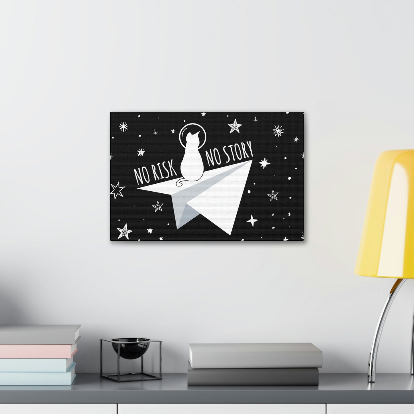 No risk No story Flying Galaxy Space Cat Astronaut Asteroid Aesthetic Classic Art Canvas Gallery Wraps Ichaku [Perfect Gifts Selection]