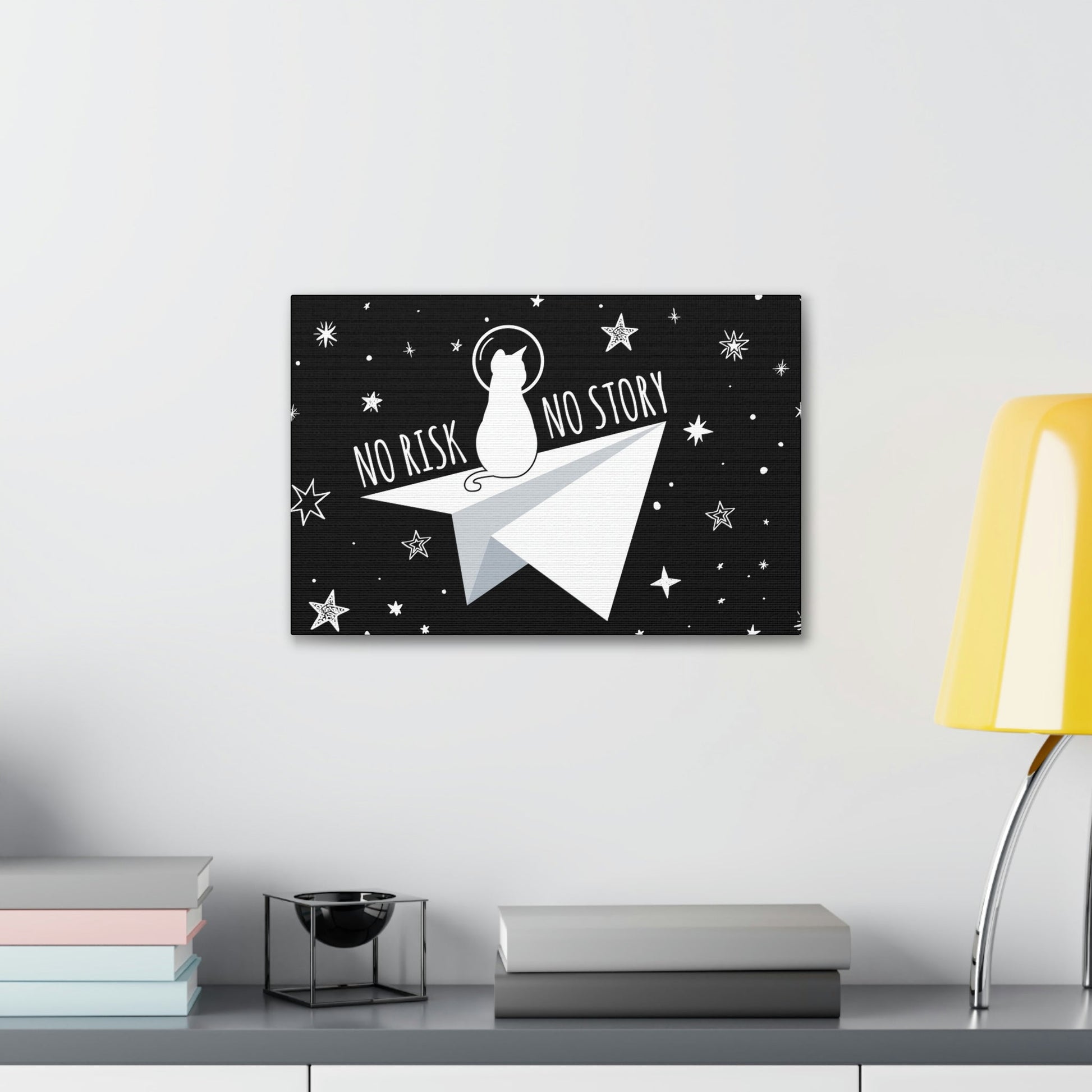 No risk No story Flying Galaxy Space Cat Astronaut Asteroid Aesthetic Classic Art Canvas Gallery Wraps Ichaku [Perfect Gifts Selection]