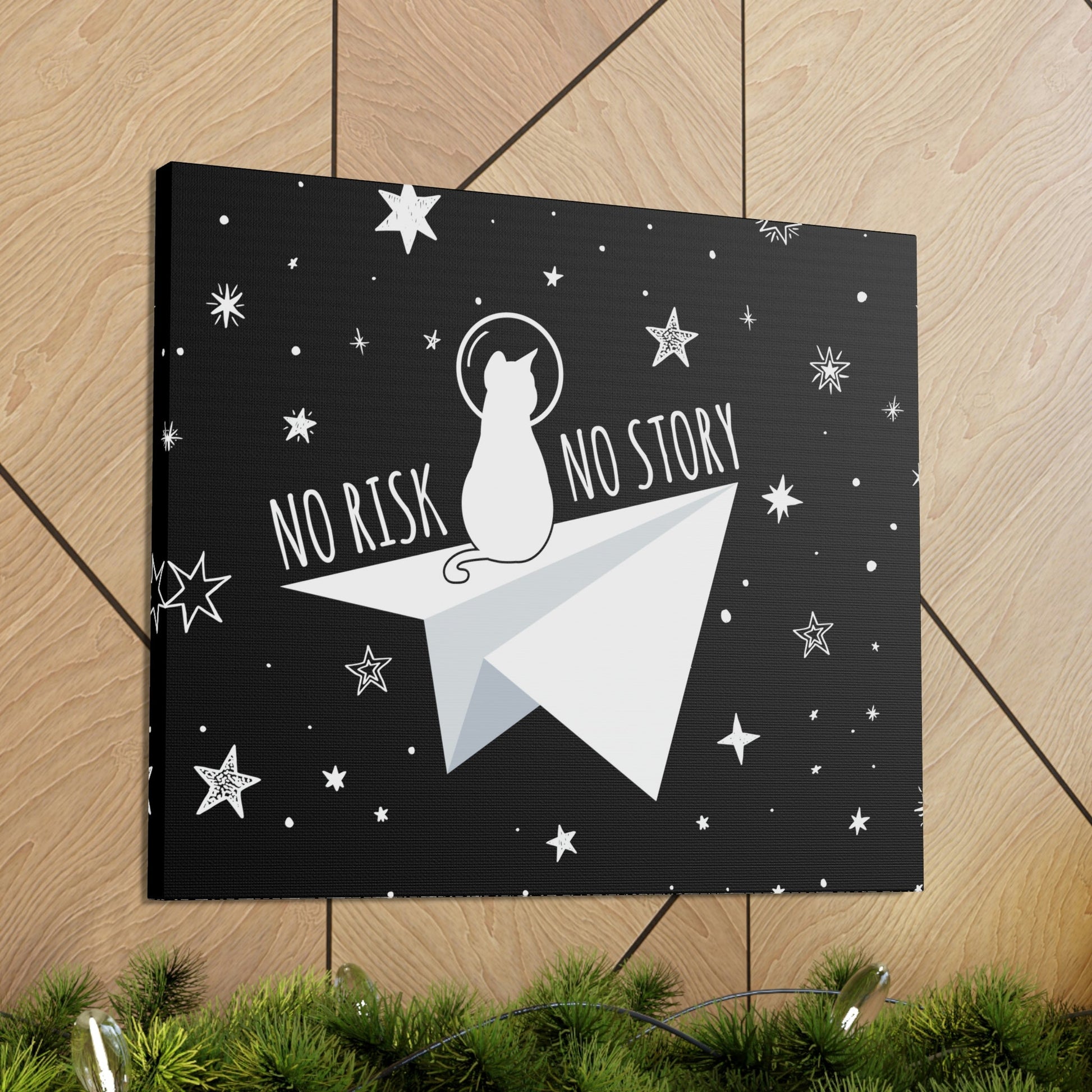 No risk No story Flying Galaxy Space Cat Astronaut Asteroid Aesthetic Classic Art Canvas Gallery Wraps Ichaku [Perfect Gifts Selection]