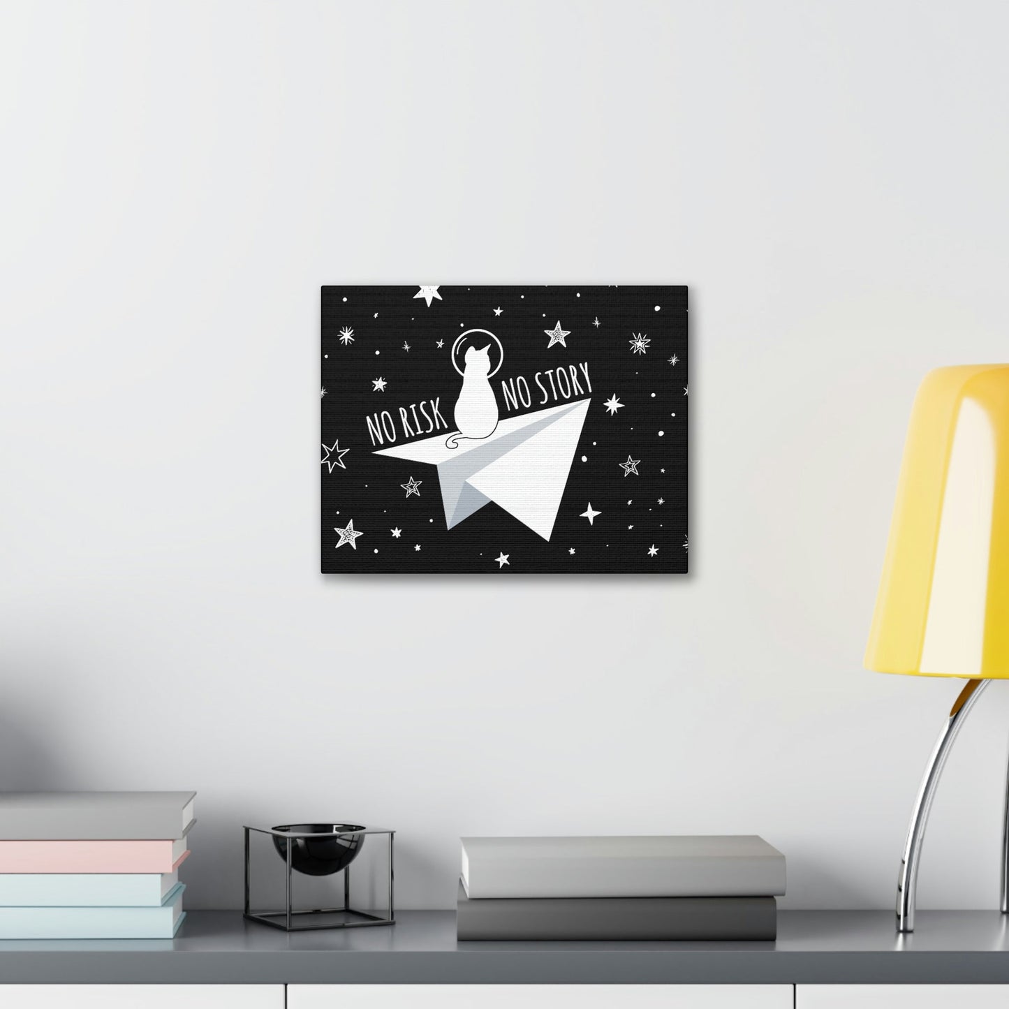 No risk No story Flying Galaxy Space Cat Astronaut Asteroid Aesthetic Classic Art Canvas Gallery Wraps Ichaku [Perfect Gifts Selection]