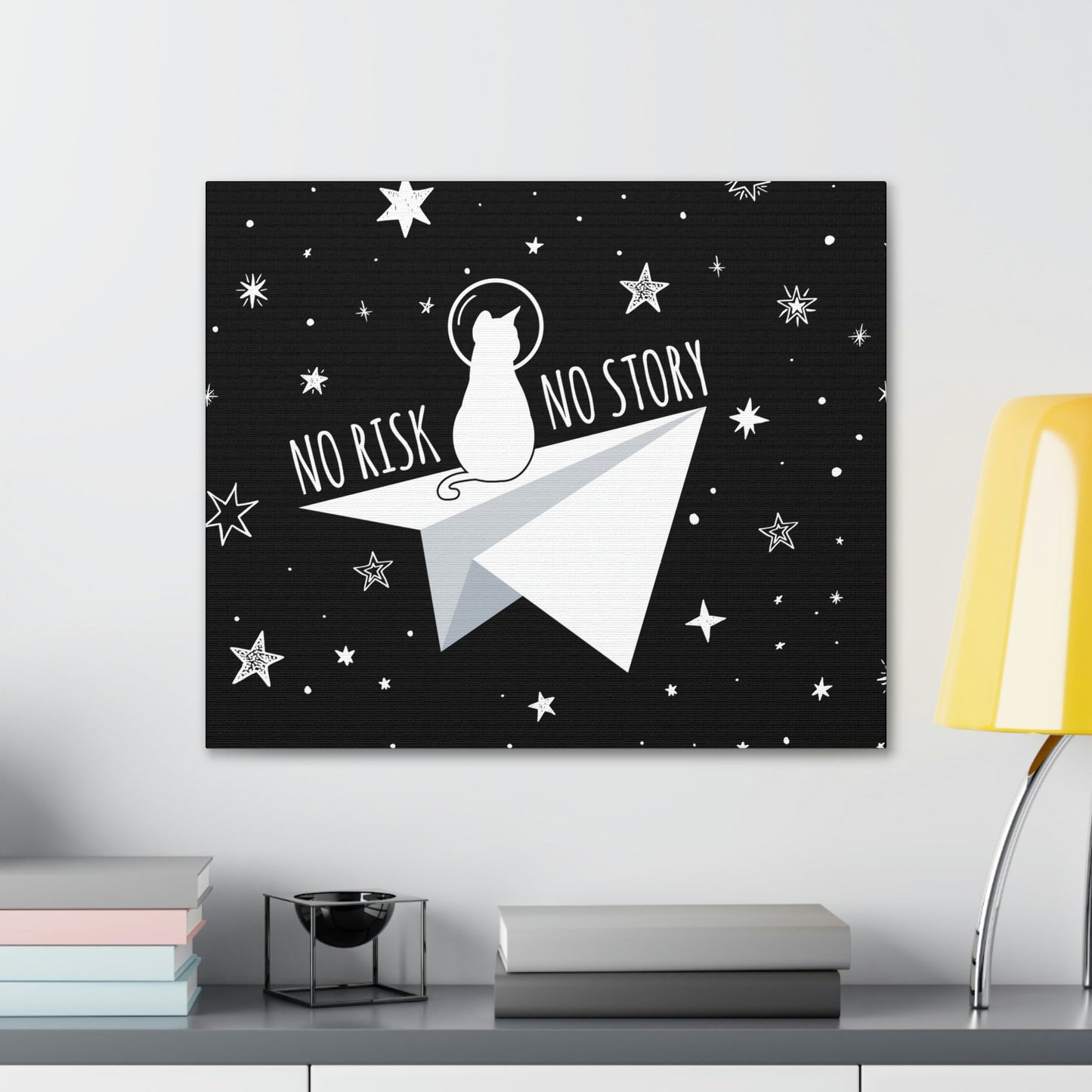 No risk No story Flying Galaxy Space Cat Astronaut Asteroid Aesthetic Classic Art Canvas Gallery Wraps Ichaku [Perfect Gifts Selection]