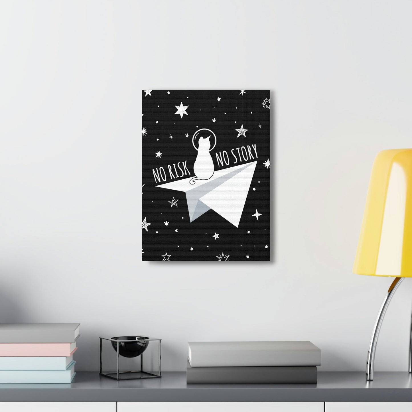 No risk No story Flying Galaxy Space Cat Astronaut Asteroid Aesthetic Classic Art Canvas Gallery Wraps Ichaku [Perfect Gifts Selection]