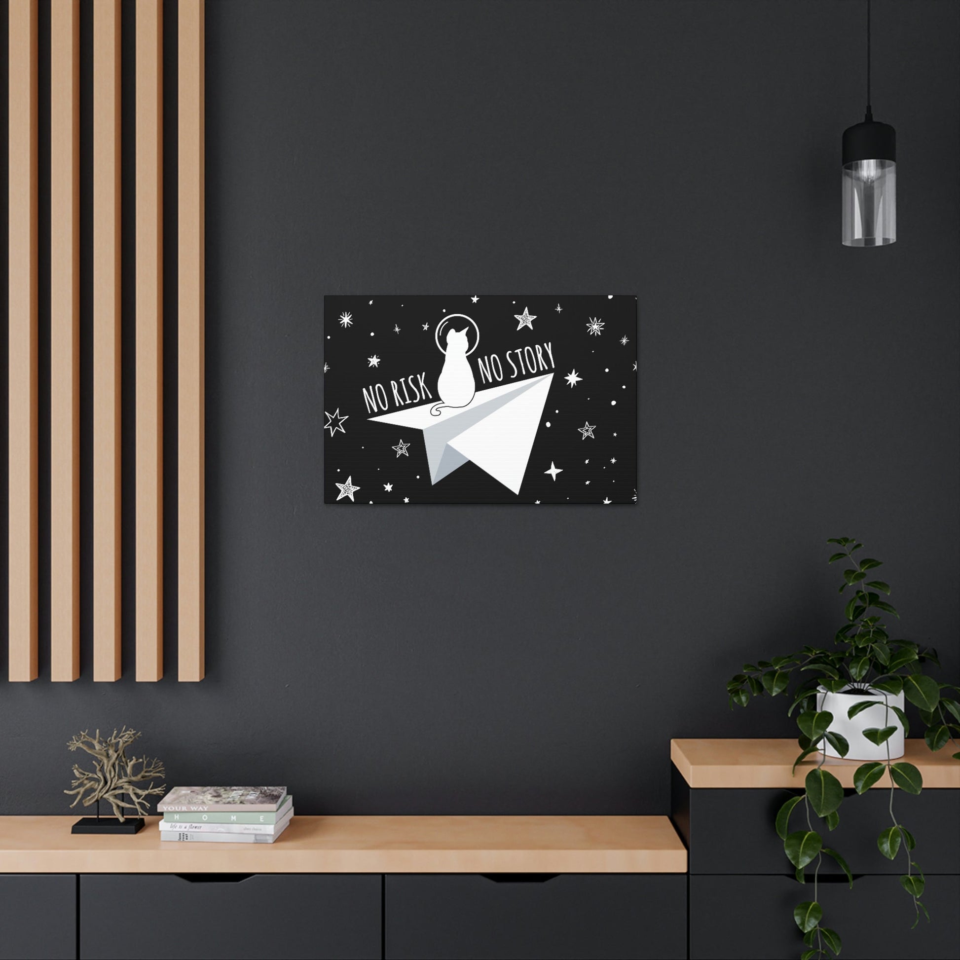 No risk No story Flying Galaxy Space Cat Astronaut Asteroid Aesthetic Classic Art Canvas Gallery Wraps Ichaku [Perfect Gifts Selection]