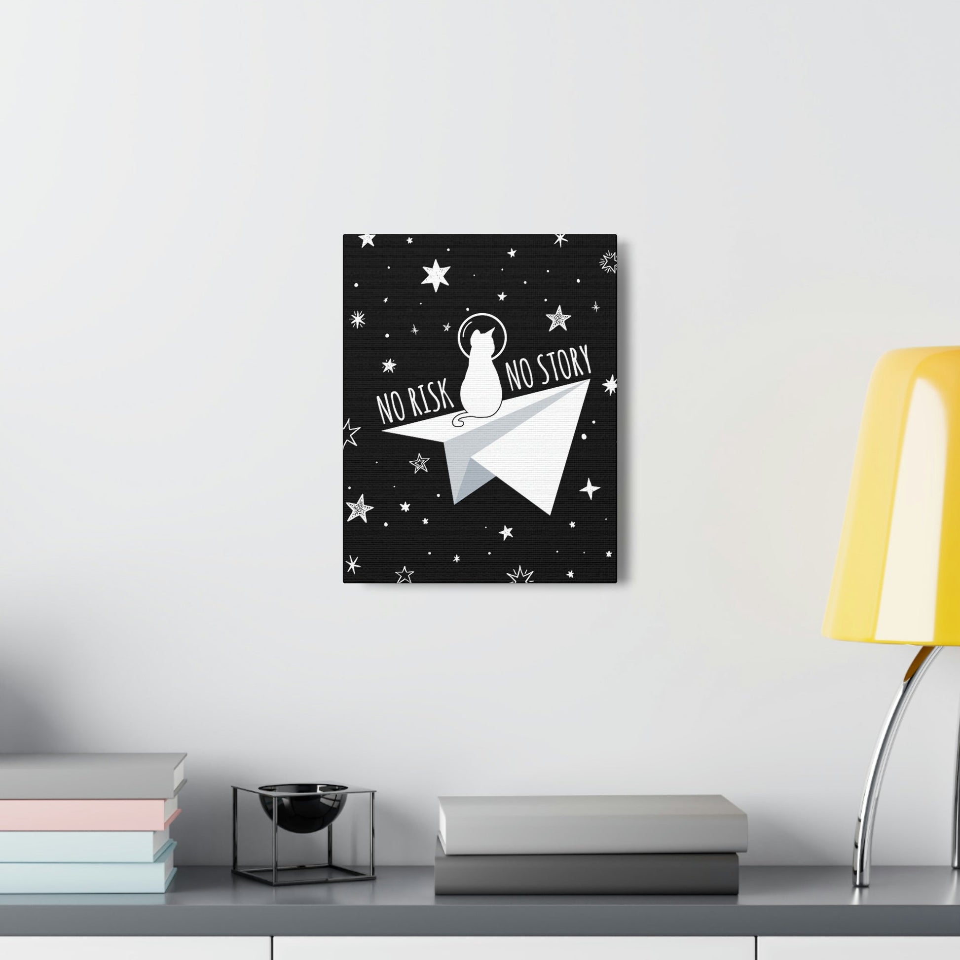 No risk No story Flying Galaxy Space Cat Astronaut Asteroid Aesthetic Classic Art Canvas Gallery Wraps Ichaku [Perfect Gifts Selection]