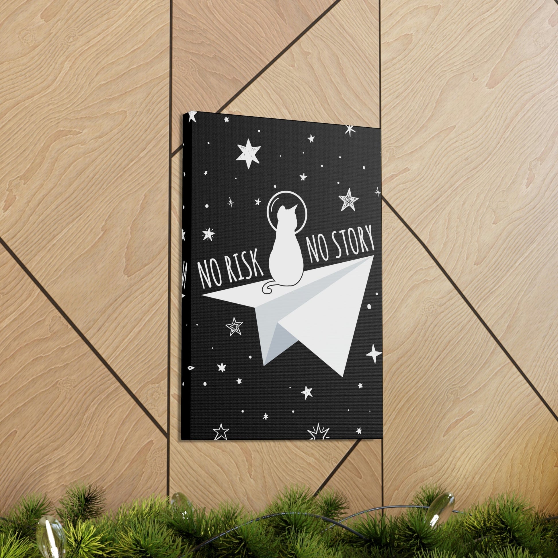 No risk No story Flying Galaxy Space Cat Astronaut Asteroid Aesthetic Classic Art Canvas Gallery Wraps Ichaku [Perfect Gifts Selection]