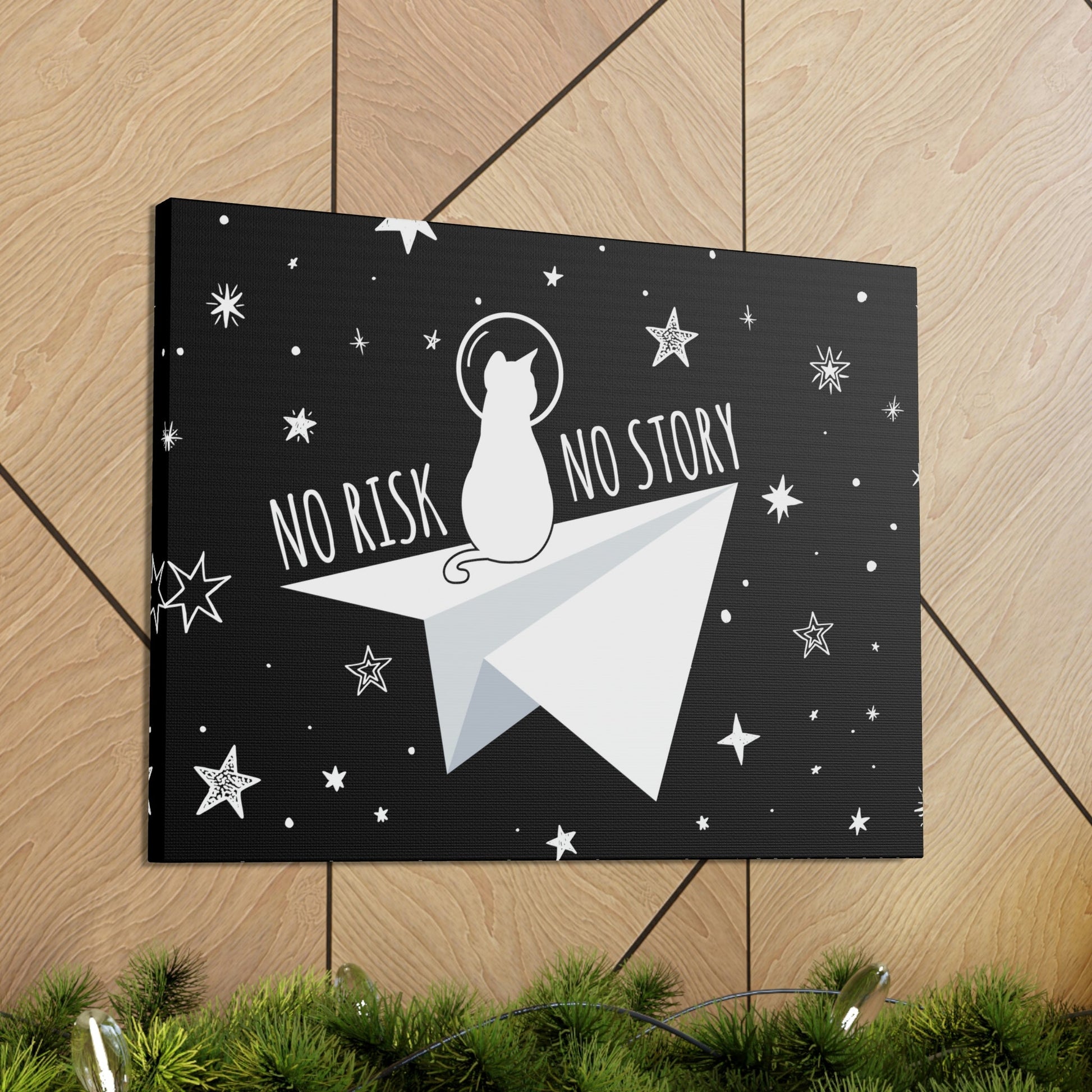 No risk No story Flying Galaxy Space Cat Astronaut Asteroid Aesthetic Classic Art Canvas Gallery Wraps Ichaku [Perfect Gifts Selection]