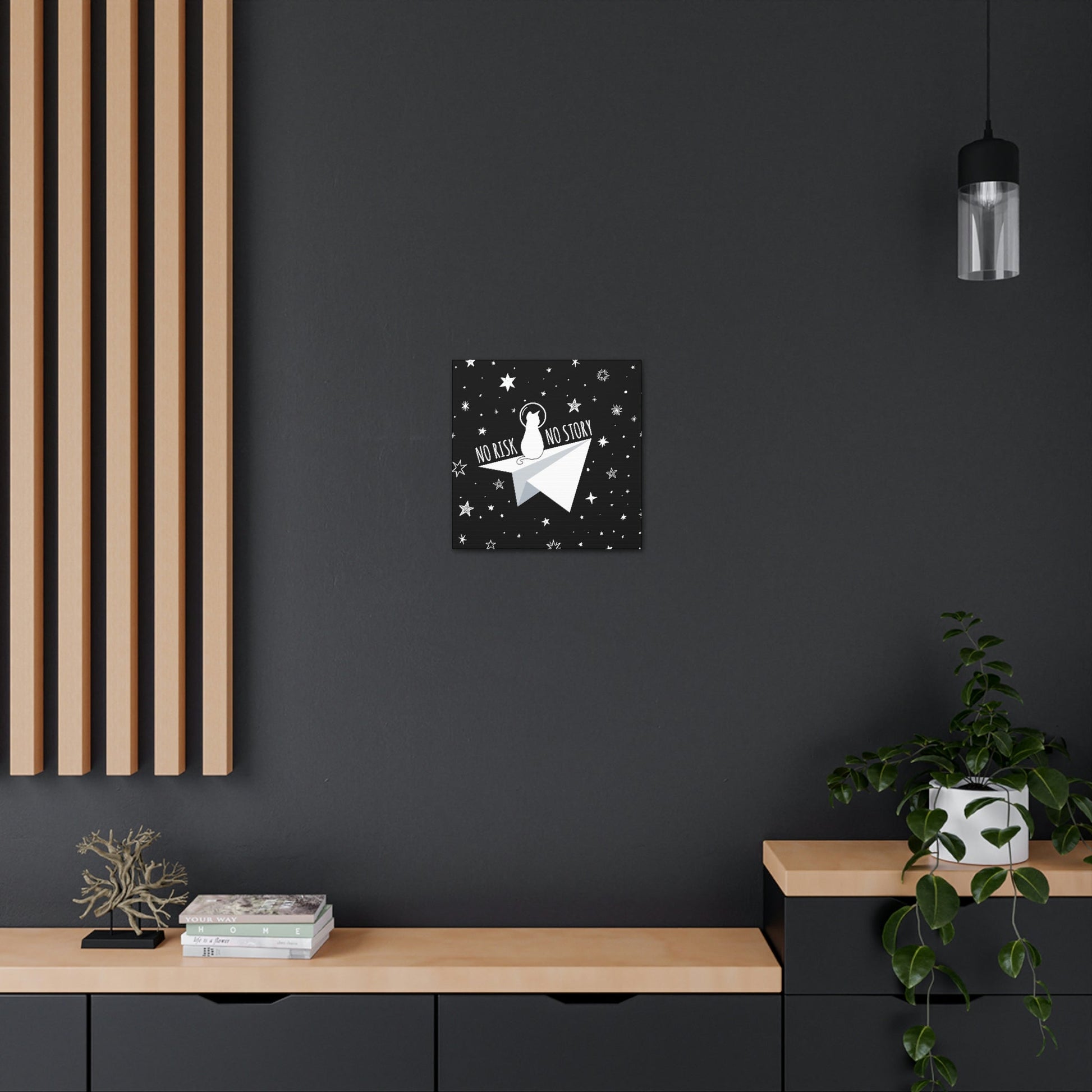 No risk No story Flying Galaxy Space Cat Astronaut Asteroid Aesthetic Classic Art Canvas Gallery Wraps Ichaku [Perfect Gifts Selection]