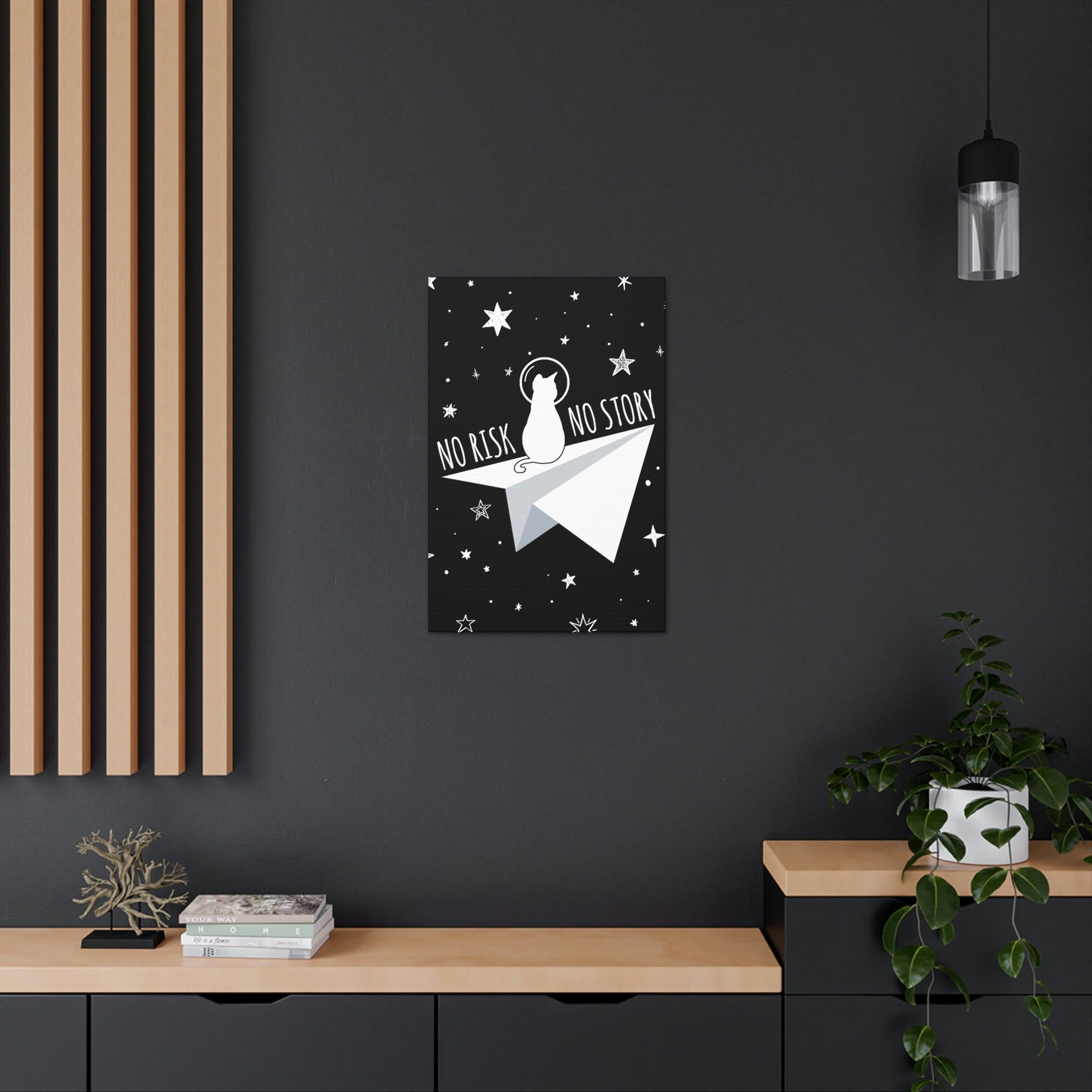 No risk No story Flying Galaxy Space Cat Astronaut Asteroid Aesthetic Classic Art Canvas Gallery Wraps Ichaku [Perfect Gifts Selection]