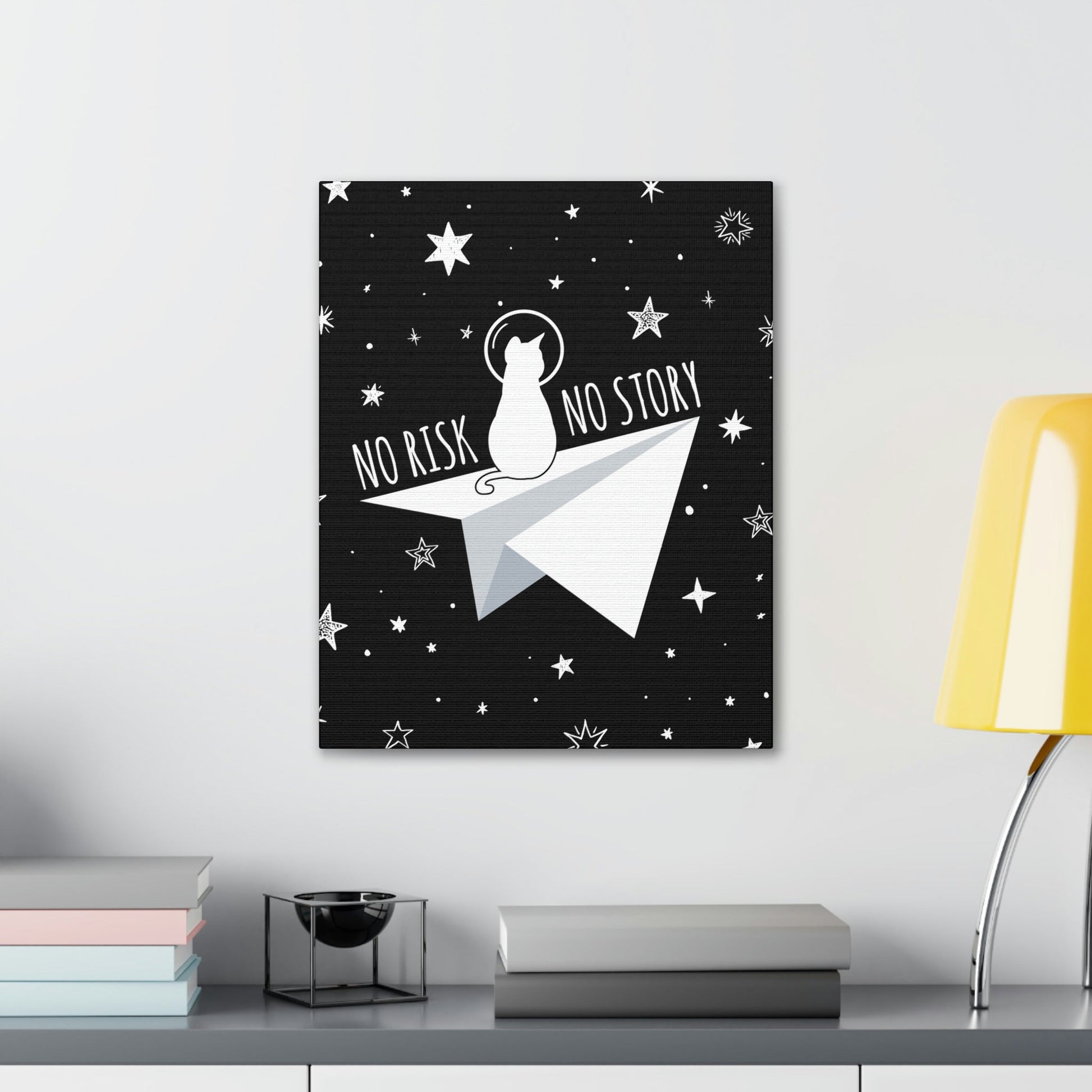 No risk No story Flying Galaxy Space Cat Astronaut Asteroid Aesthetic Classic Art Canvas Gallery Wraps Ichaku [Perfect Gifts Selection]